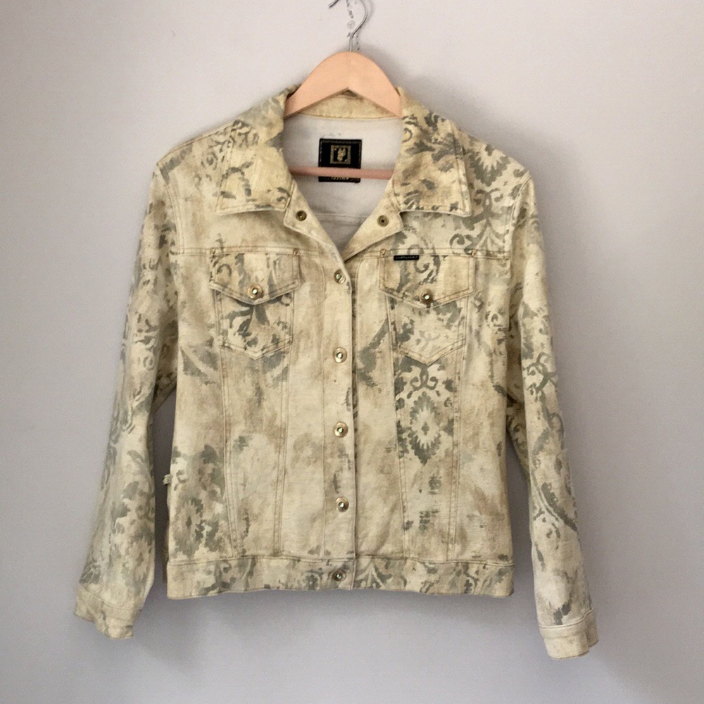 CAPPOPERA Floral Jewel Button Denim Jacket - Picture 1 of 8